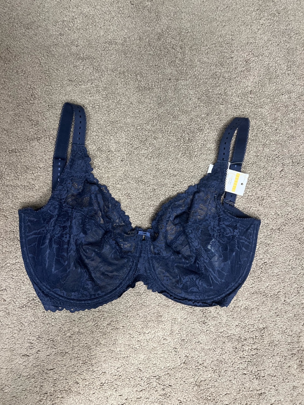 Sheer Lace Underwire Bra, Navy Blue